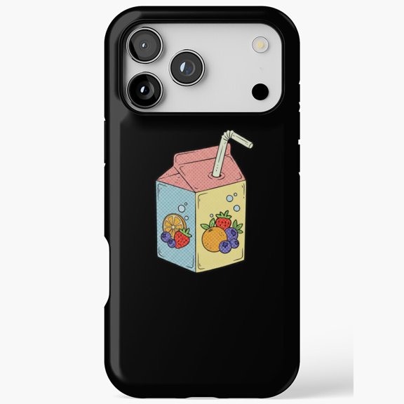 Retro Fruit Juice Box Straw Orange Strawberry Blueberry Drink iPhone Case 11 to 17 Pro Max