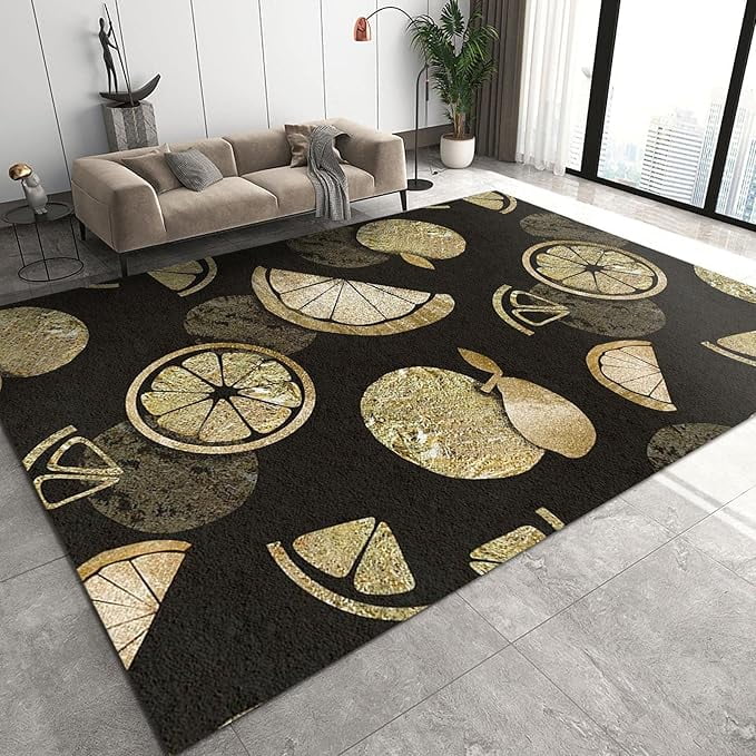 Retro Fruit Orange Area Rug, Modern Black Background Outdoor Carpet ...
