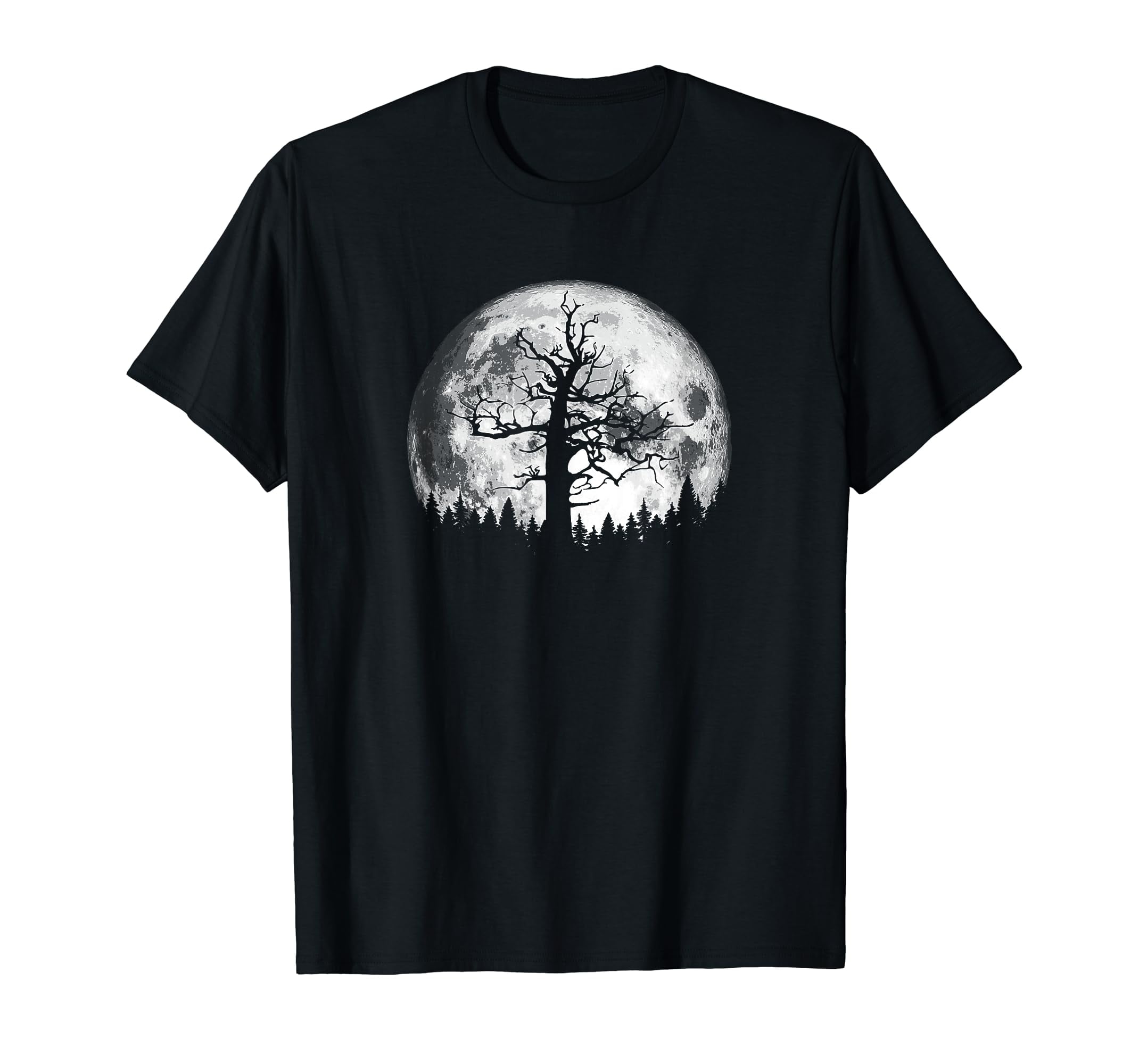 Retro Full Moon & Minimalist Creepy Tree Vintage Graphic Black T