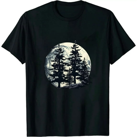 Retro Full Moon & Minimalist Pine Tree Vintage Graphic T-Shirt