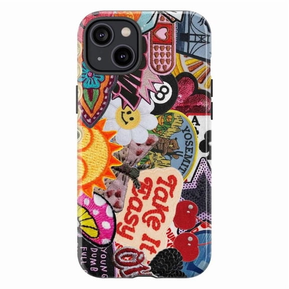 Retro Fun Collage Phone Case, Take It Easy Artistic iPhone Cover, Unique Protective Case for iPhone 17 16 15 14 13 12 11 Pro Max Plus Mini