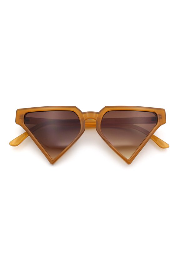 Retro Fun Flat Top High Temple Triangle Thin Plastic Horn Rim Sunglasses All Brown