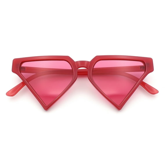 Retro Fun Flat Top High Temple Triangle Thin Plastic Horn Rim Sunglasses All Pink