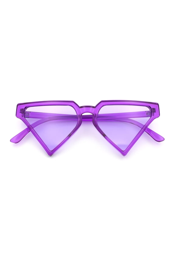 Retro Fun Flat Top High Temple Triangle Thin Plastic Horn Rim Sunglasses All Purple