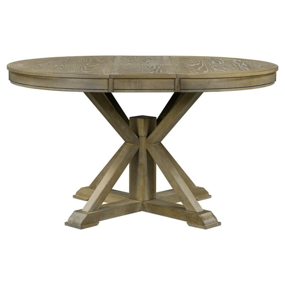 Retro Functional Extendable Dining Table with a 12" Leaf, Round Dining Table for Dining Room and Living Room (Natural Wood Wash)