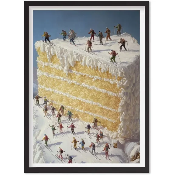 Retro Funky Apres Ski Wall Art Mini Skiers On Frosty Cake Print Cozy Ski Cabin, Matte Canvas Stretched, Posters for Room Bedroom Living Room Bathroom Wall Decor, Posters & Art Prints, Gift.