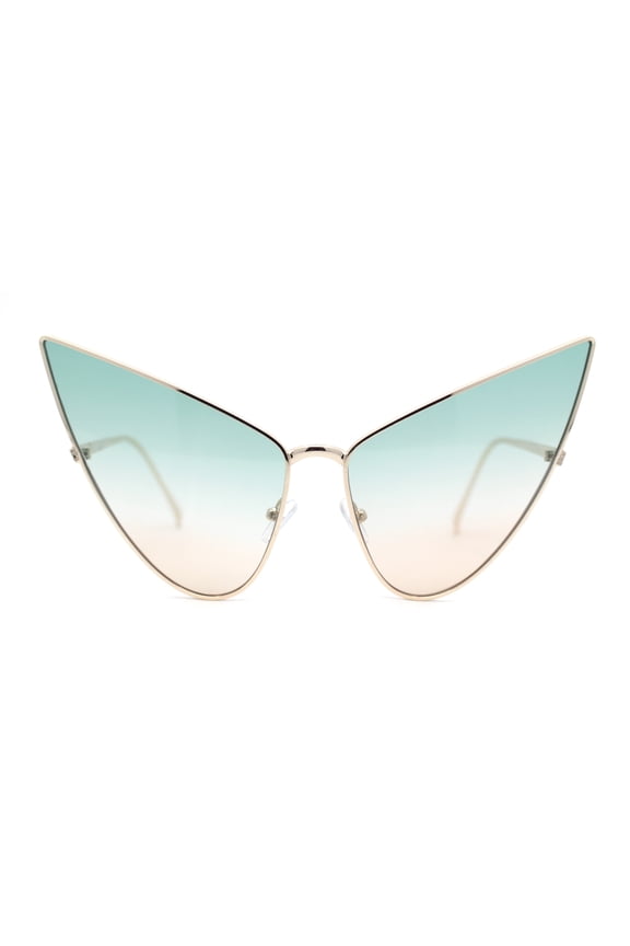 Retro Funky Bohemian Elongated Metal Rim Cat Eye Sunglasses Gold - Green Brown