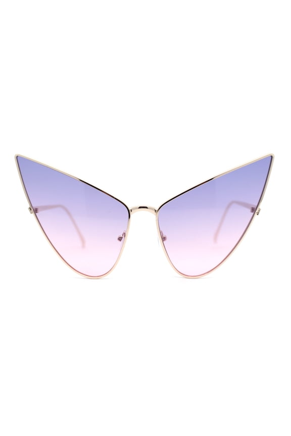 Retro Funky Bohemian Elongated Metal Rim Cat Eye Sunglasses Gold - Purple Pink