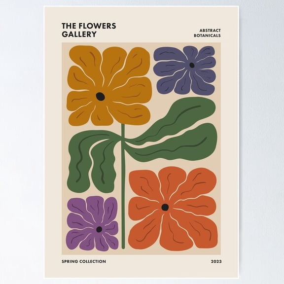 Retro Funky Flower Poster Funky Vintage Wavy Floral Art 1 Poster, Poster Only