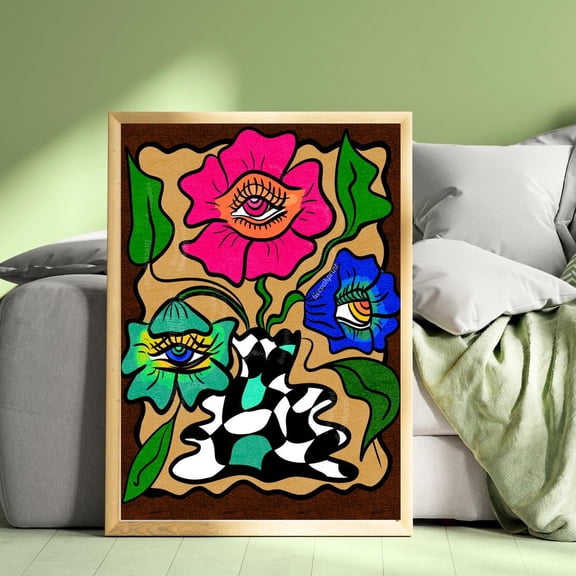 Retro Funky Flower Vase Print - Bold Orange And Green Wall Art - Modern Boho Decor - Colorful Floral Art - Eclectic Home Decor Vintage Wall Art, Modern Wall Decor, 24x36 UNFRAMED