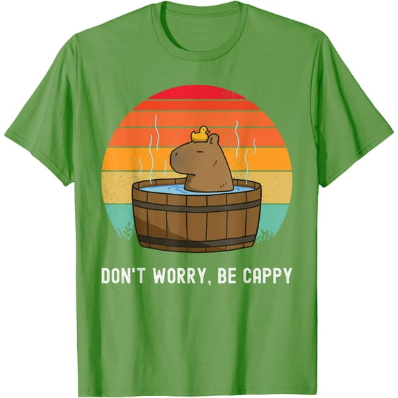 Retro Funny Capybara Don't Worry Be Capy Unisex T-Shirt for Men Women Kids Toddler,Lime Color,Size YL