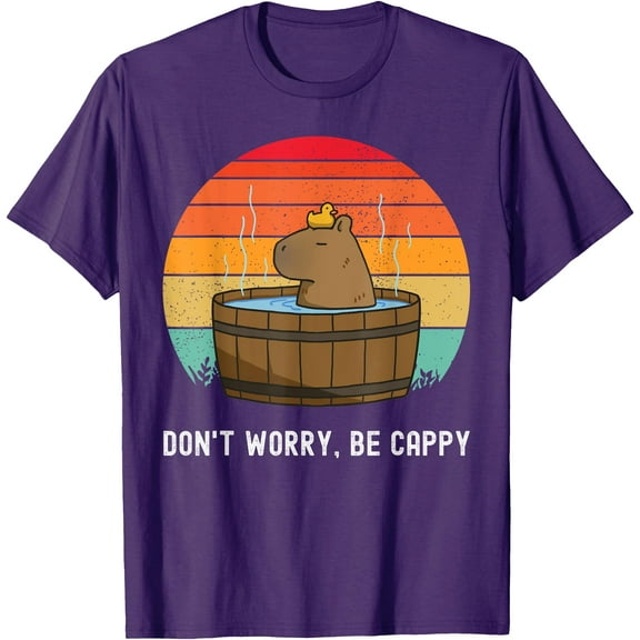 Retro Funny Capybara Don't Worry Be Capy Unisex T-Shirt for Men Women Kids Toddler,Purple Color,Size M