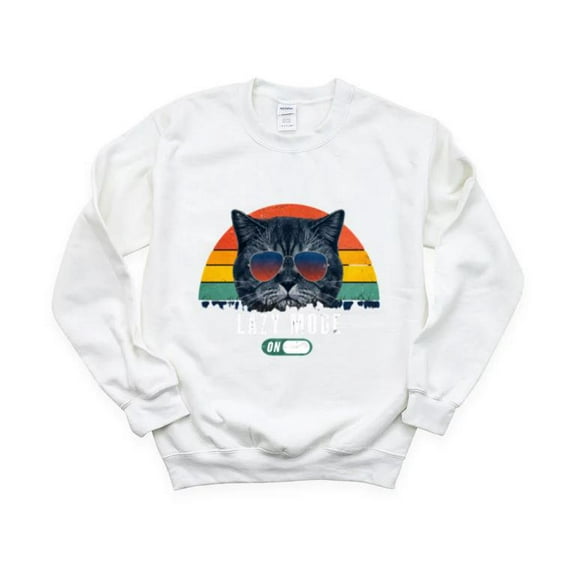 Retro Funny Cat Lazy Mode On 80s Chill Gift Lover Pet Animal Vintage Sweatshirt, for men & women, up to size 5XL