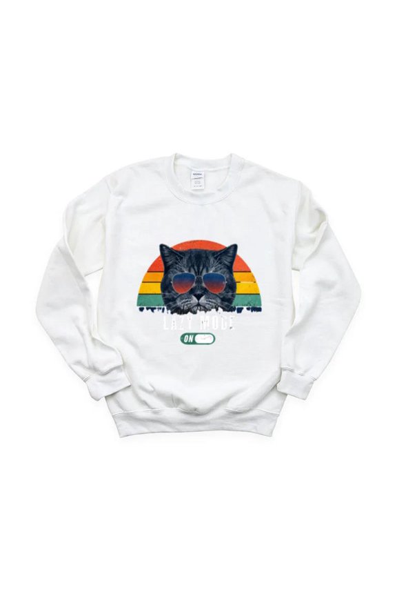 Retro Funny Cat Lazy Mode On 80s Chill Gift Lover Pet Animal Vintage Sweatshirt, for men & women, up to size 5XL