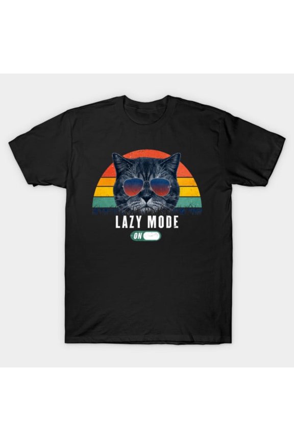 Retro Funny Cat Lazy Mode On 80s Chill Mode Gift, H3703 T-Shirt, for Men and Women, Up to Size 5XL