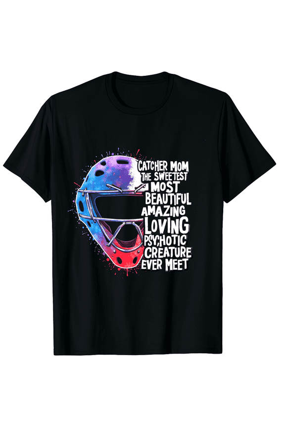 Retro Funny Catcher Mom Baseball Softball Graphic Tee Colorful Sports Mother's Day Gift T-Shirt for Women