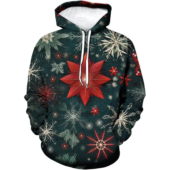 Retro Funny Christmas Snowflake Cool Graphic Hoodies Hooded Trippy Snow Print Sweatshirts Pullover