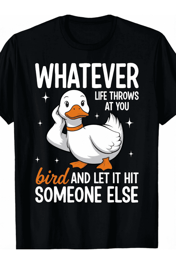 Retro Funny Duck Graphic T-Shirt, Let Life's Challenges Be Taken By Someone Else Humor Slogan Print, Round Neck Machine Washable All Season Casual Tops For Party Beach Sports Outdoor