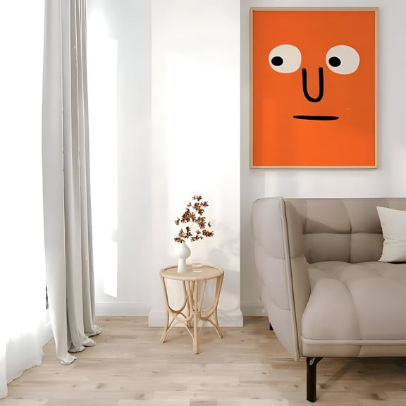 Retro Funny Face Wall Art Minimalist 1970s Style Humorous Poster Bathroom Restroom Decor, UNFRAMED 16x24