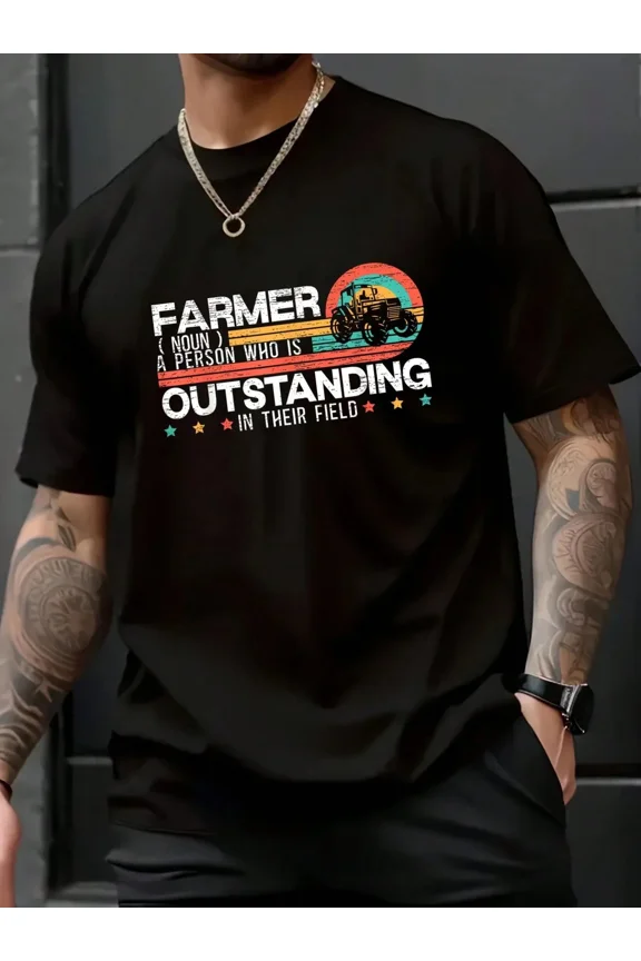 Retro Funny Farmer Definition T-Shirt Men's Vintage Tractor Graphic Tee Outstanding In Their Field Pun Apparel