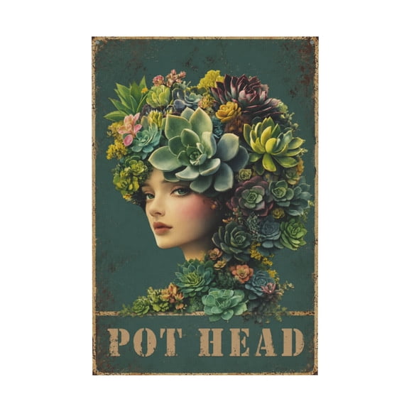 Retro Funny Garden Pot Head Canvas Wall Art For Bathroom Or Bar 12*18in