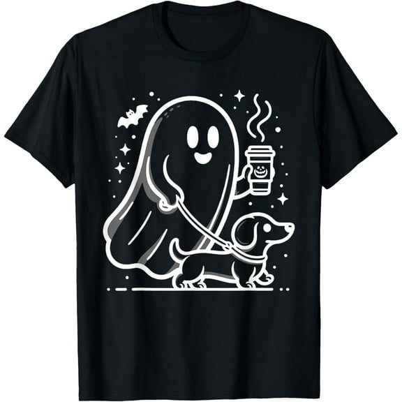 Retro Funny Ghost Walking Dog Spooky Season Halloween T-Shirt