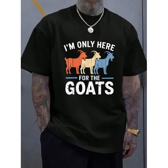 Retro Funny Goat Lover Graphic Tee - I'm Only Here For The Goats Vintage Farm Animal T-Shirt for Men and Women - Comfortable Short Sleeve Cotton Top