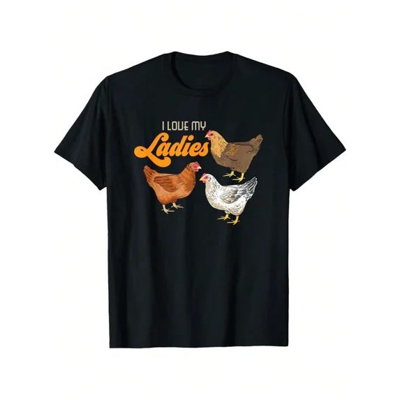 Retro Funny I Love My Ladies Chicken Farmer Graphic Tee Vintage Poultry Hen Lover Men Women Unisex Black T-Shirt
