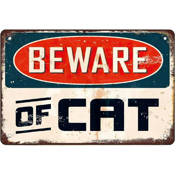 Retro Funny Metal Sign Sheet Signs Tin Sign,BEWARE OF CAT,outdoor Home Wall Decoration, size:8 x 12.