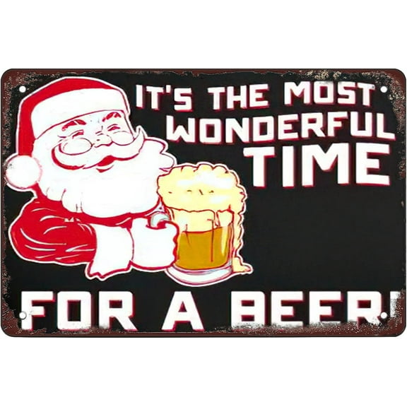 Retro Funny Metal Sign Sheet Signs Tin Sign,Christmas It's The Most Wonderful time for a Beer Outdoor Home Wall Decoration, Size:8 x 12