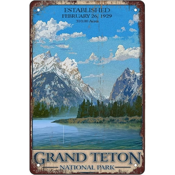 Retro Funny Metal Tin Sign,Grand Teton National Park ,for Men Women Wall Art Decor for Home Bars Clubs Cafes 8x12 Inch