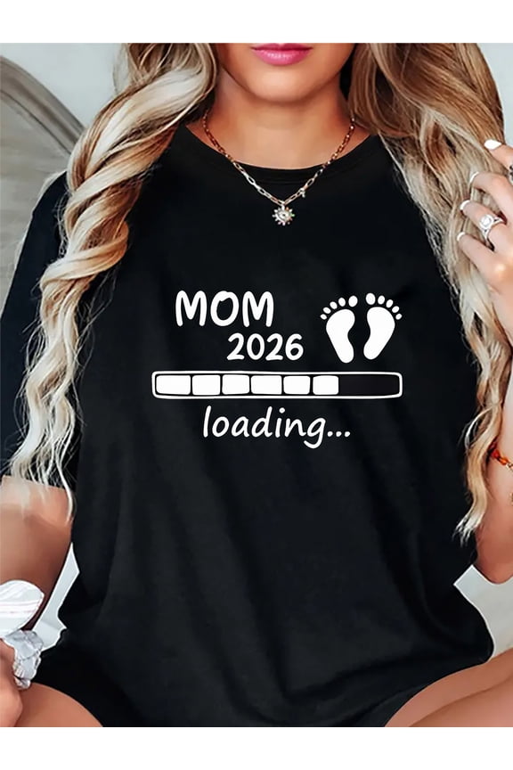 Retro Funny Mom 2026 Loading Graphic T-Shirt Cute Maternity Pregnancy Announcement Top for Expecting Mothers