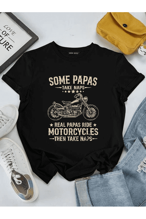 Retro Funny Papa Motorcycle T-Shirt Vintage Biker Father Gift Real Papas Ride Graphic Cotton Tee