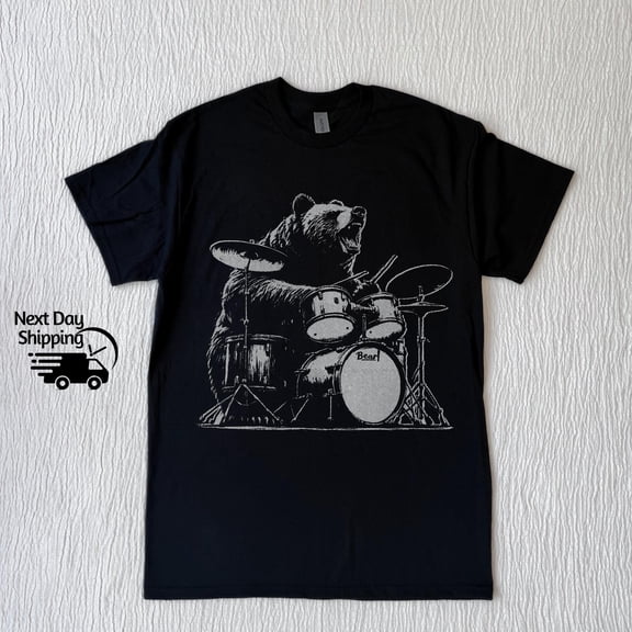 Retro Funny Rocker Bear 90s Shirt, Bear Playing Drums Tshirt, Shirt, Retro Distressed Shir