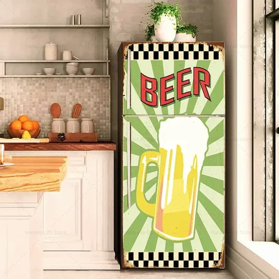 Retro Furit Fridge Door Sticker Waterproof PVC Lemon Banana Refrigerator Wallpaper Cover Mural Stickers Removable Fridge Decal