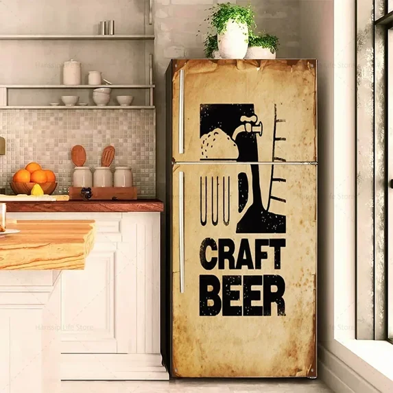 Retro Furit Fridge Door Sticker Waterproof PVC Lemon Banana Refrigerator Wallpaper Cover Mural Stickers Removable Fridge Decal