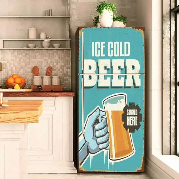 Retro Furit Fridge Door Sticker Waterproof PVC Lemon Banana Refrigerator Wallpaper Cover Mural Stickers Removable Fridge Decal