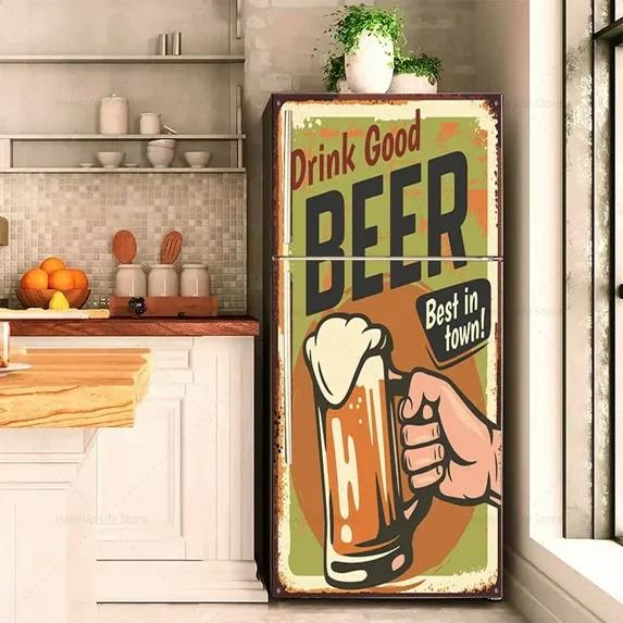 Retro Furit Fridge Door Sticker Waterproof PVC Lemon Banana Refrigerator Wallpaper Cover Mural Stickers Removable Fridge Decal