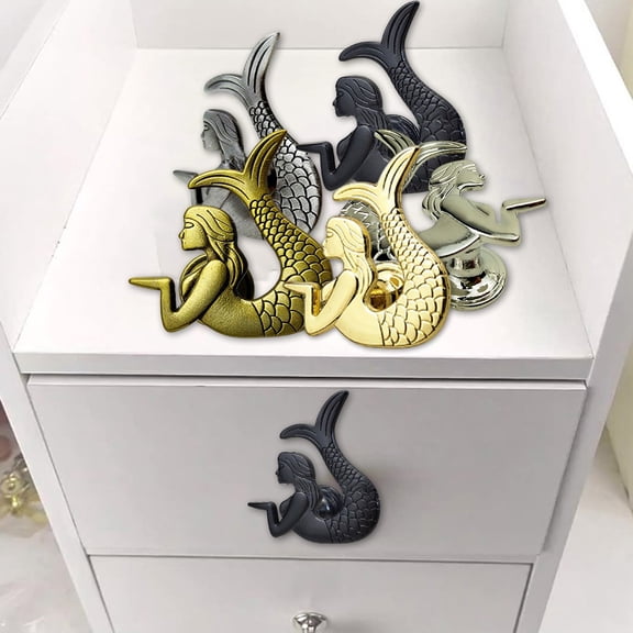 Retro Furniture Handle Drawer Knob Cabinet Door Handle Furniture Handware Mermaid-shaped Cupboard Wardrobe Antique Pull Handles