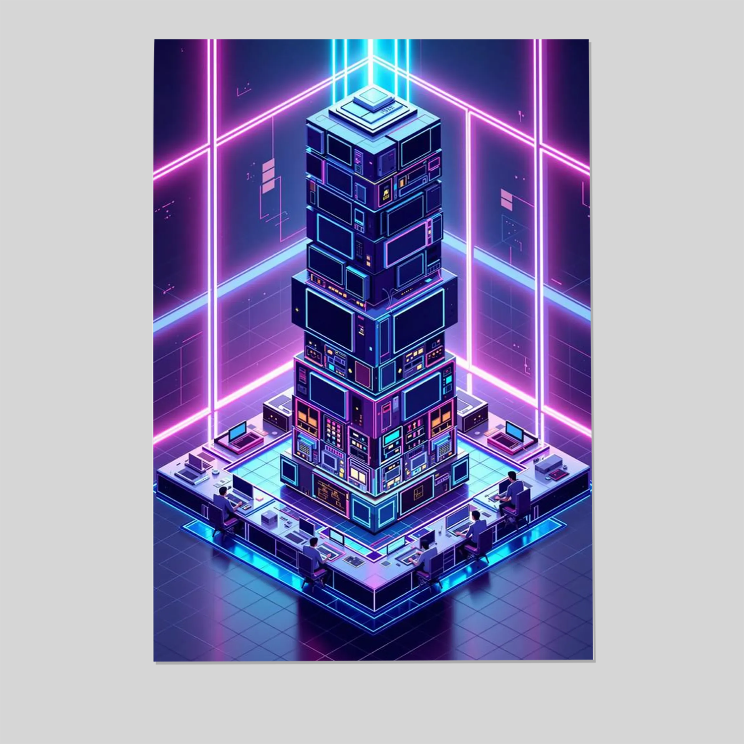 Retro Futurism Computer Lab Poster Isometric Neon Tech Wall Art Retro ...