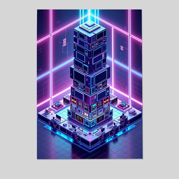Retro Futurism Computer Lab Poster Isometric Neon Tech Wall Art Retro Future Poster Full Size 24''x36'' The Golden Shop