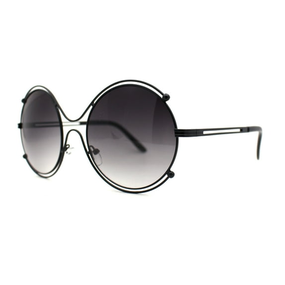 Retro Futurism Round Circle Lens Oversize Metal Rim Sunglasses Black Smoke