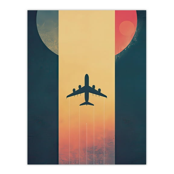 Retro Futurism Travel Design Planet Aeroplane Living Room Large Wall Art Poster Print Thick Paper 18X24 Inch
