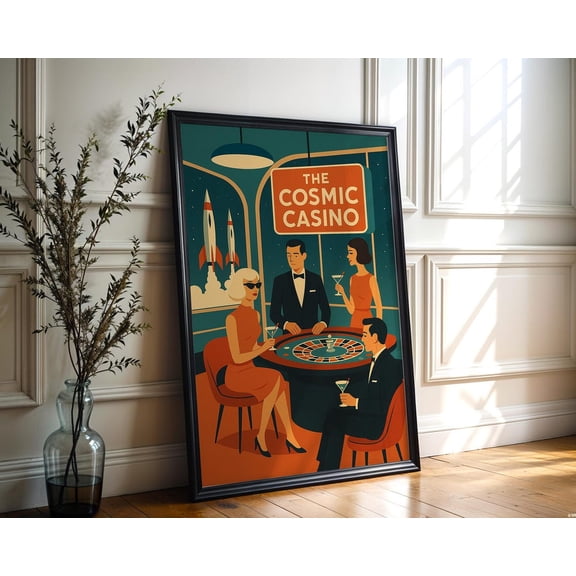 Retro Futuristic Casino Mid Century Space Age Poster Unframed Paper Print
