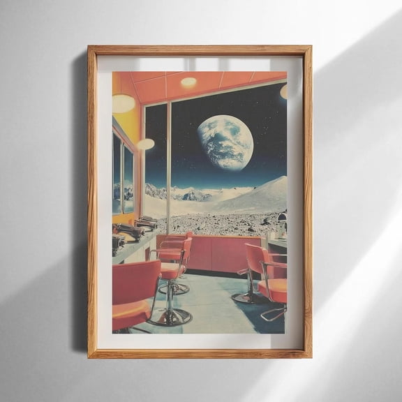 Retro Futuristic Diner Salon Wall Art Print, Unframed Paper Poster 8x10in