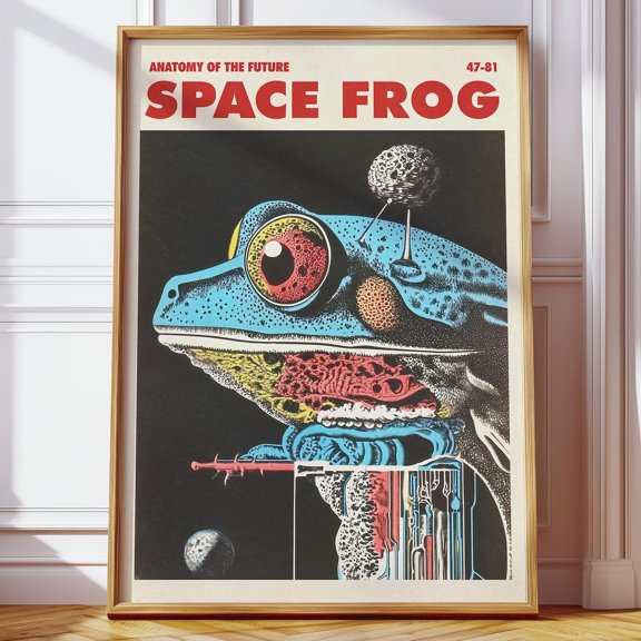 Retro Futuristic Frog Anatomy Poster - Surrealist Art Print, Expressionist Wall Decor Wall Art, Modern Wall Decor, 8x12 UNFRAMED