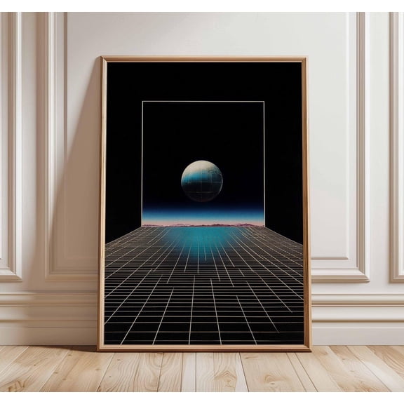 Retro Futuristic Grid Space Horizon Modern Poster, Curated Modern Design Theme For Living Room And Gallery Wall Decor