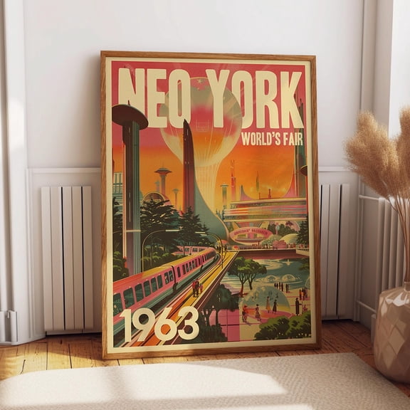 Retro Futuristic New York World’S Fair Print - 1963 Sci-Fi Exhibition Art Poster - Utopian Cityscape Wall Art Wall Art, Modern Wall Decor, 8x12 UNFRAMED