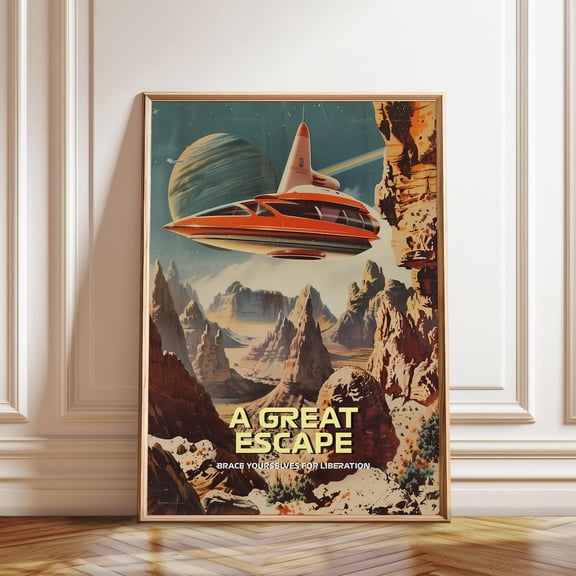 Retro-Futuristic Space Travel Alien Landscape Artwork Unframed Paper Print