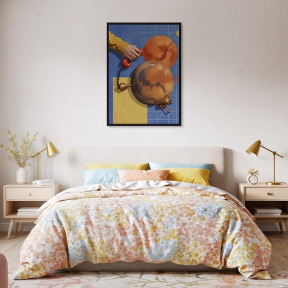 Retro Futuristic Space Wall Art Poster Bold Planet And Blueposter Midcentury Sci Fi Decor Tech Lovers Or Gamers Design1 Poster, Unframed Size 24x36